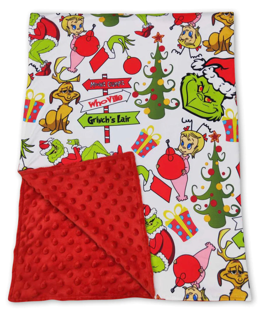 Grinch White/Red Minky Blanket