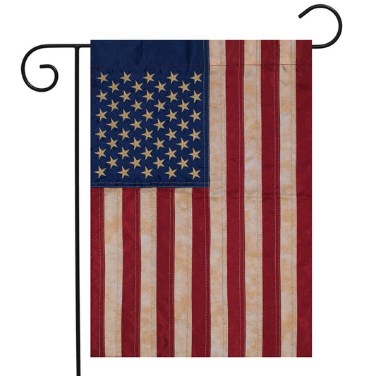 Tea Stained American Flag Embroidered Garden Flag
