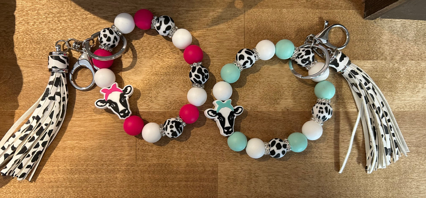Cow Beaded Keychain Wristlet