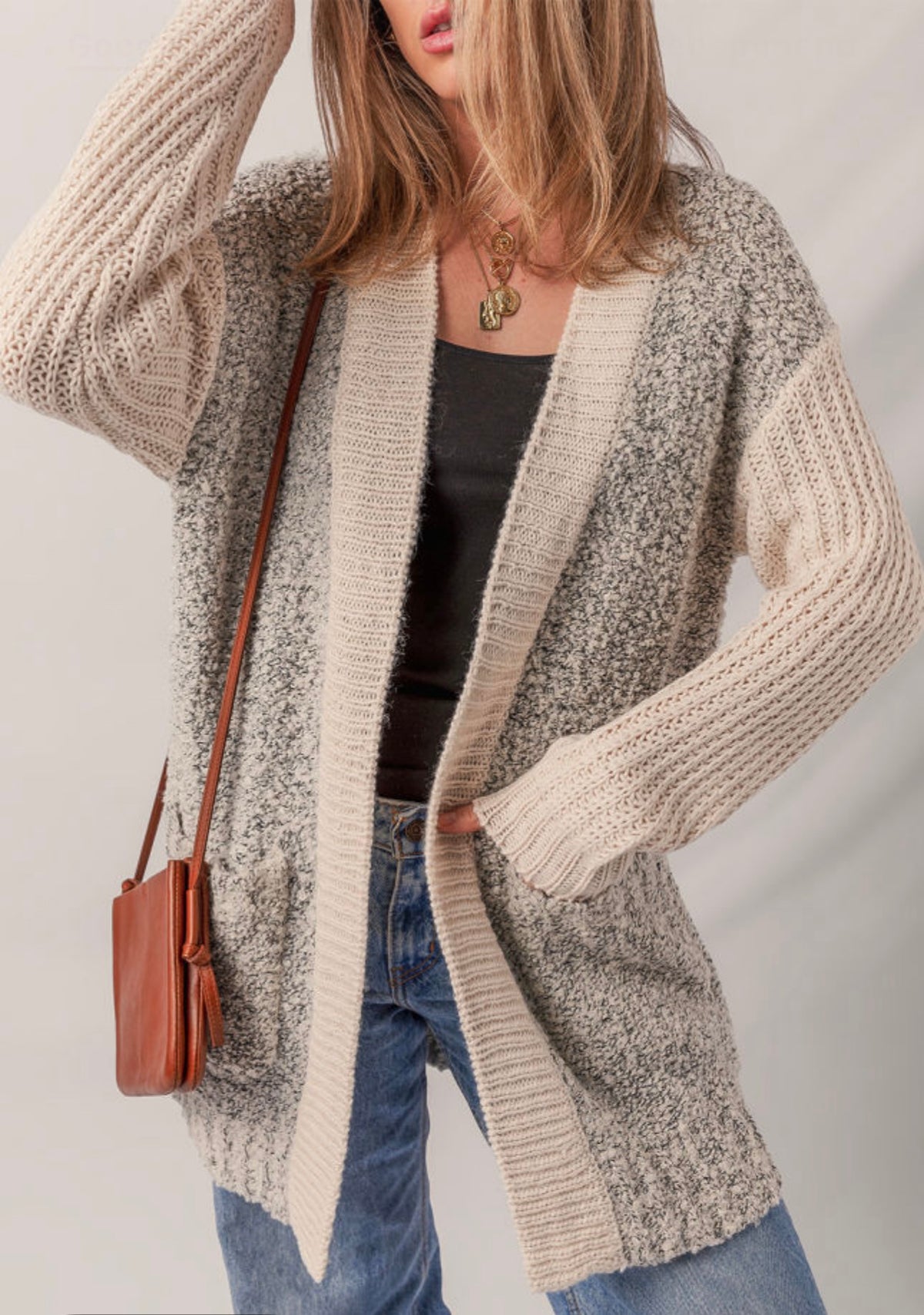Tan Colorblock Cardigan