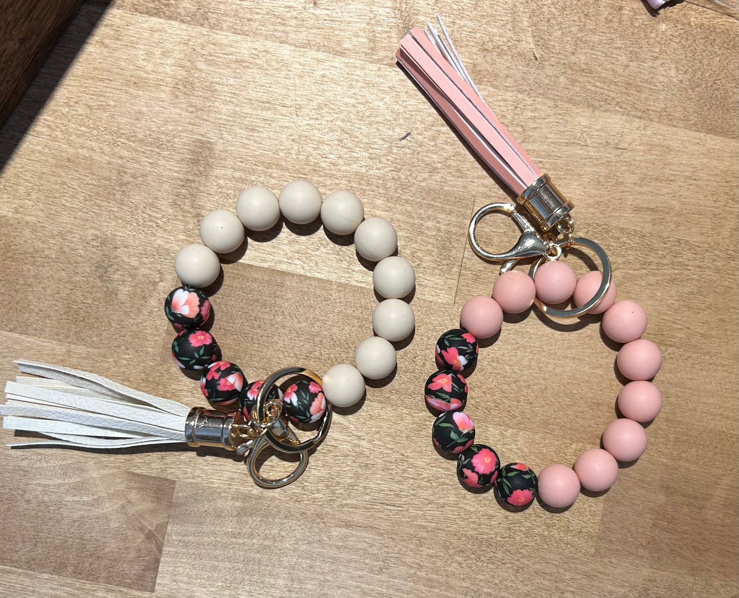 Floral Beaded Keychain Wristlet