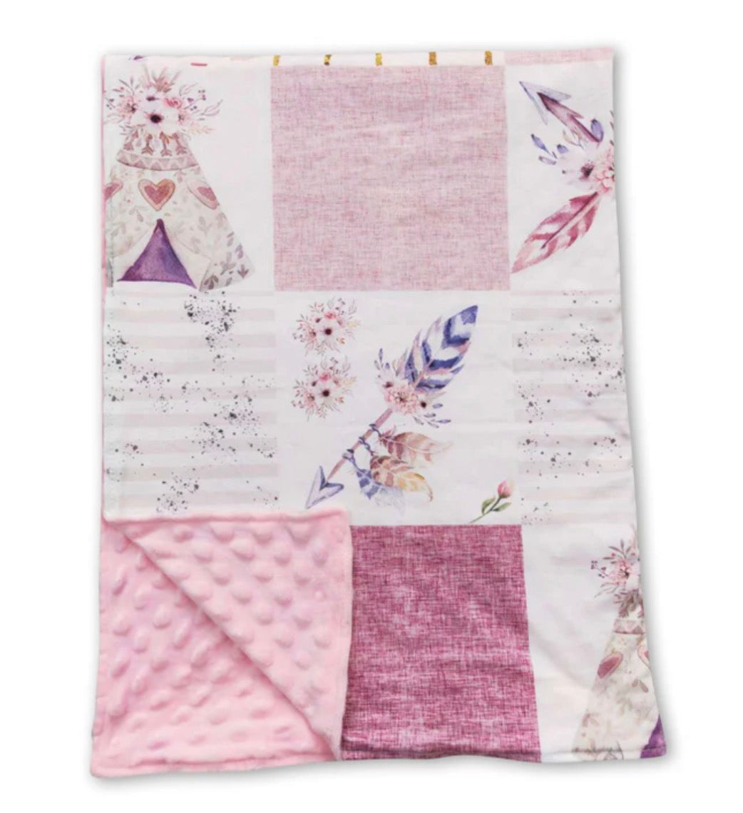 Pink Feather & Arrows Minky Blanket