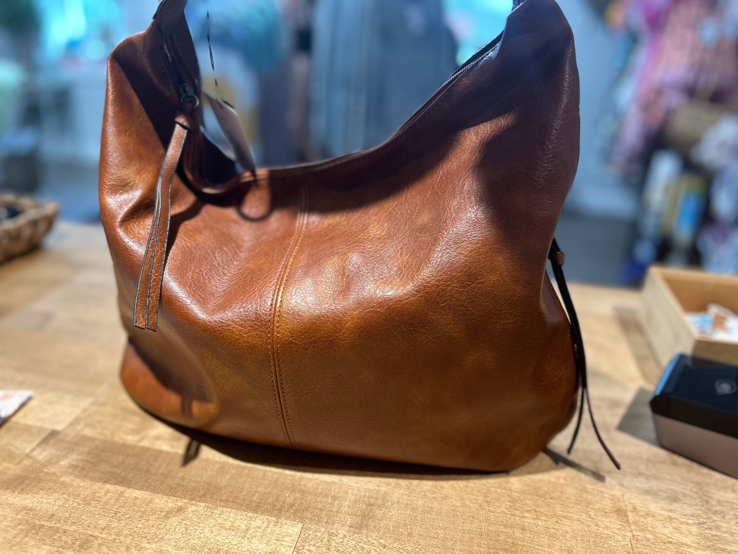 Brown Faux Leather End Zipper Pockets Purse