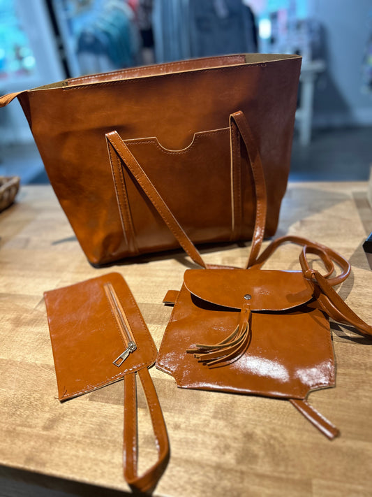 Faux Leather Tote with Accessories
