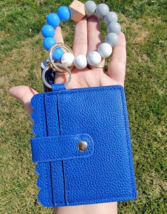 Silicone Bead Bangle Keychain Card Holder Bracelet, Royal Blue