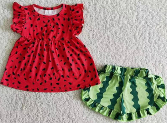 Watermelon Flutter Sleeve Shorts Set