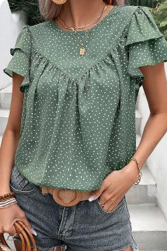 Green Dotted Ruffle Sleeve