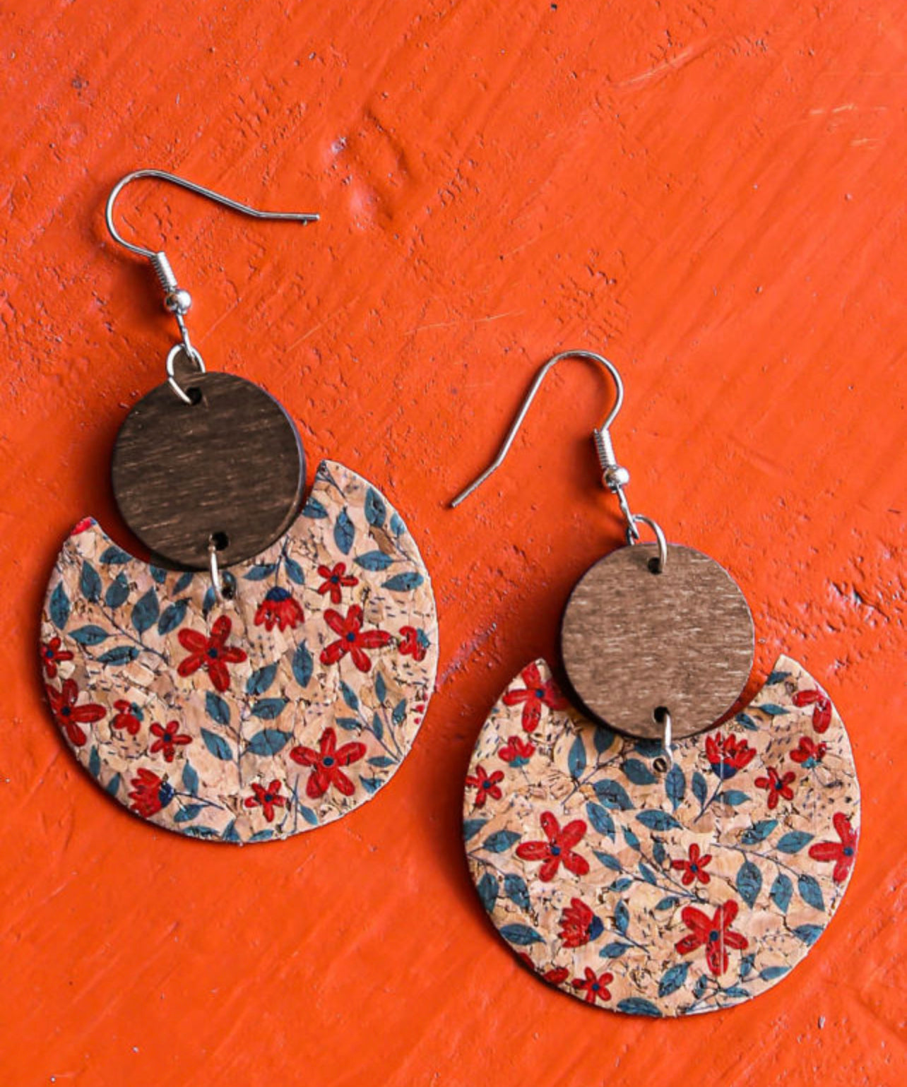 Floral Print Geometric Earrings
