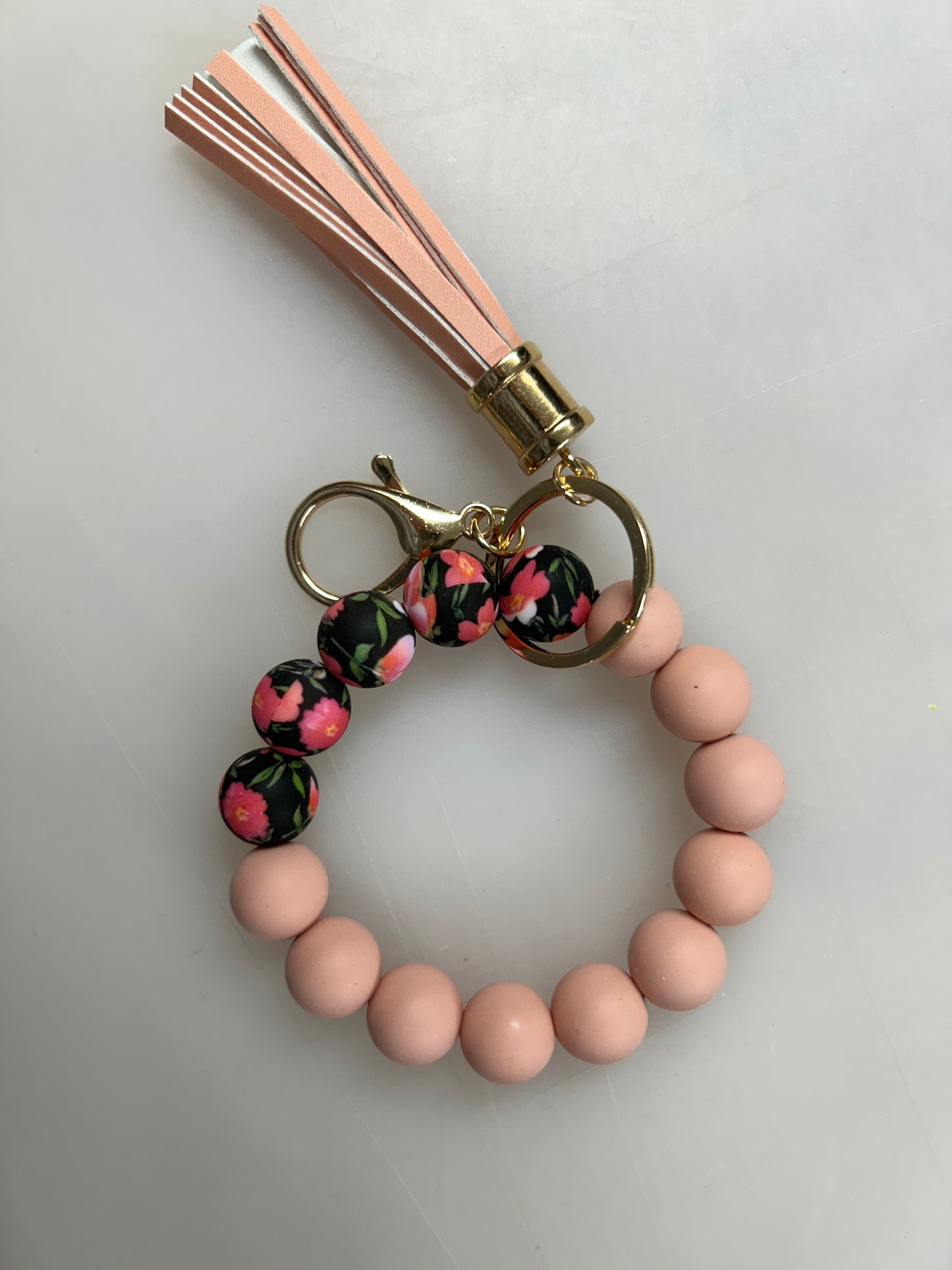 Floral Beaded Keychain Wristlet