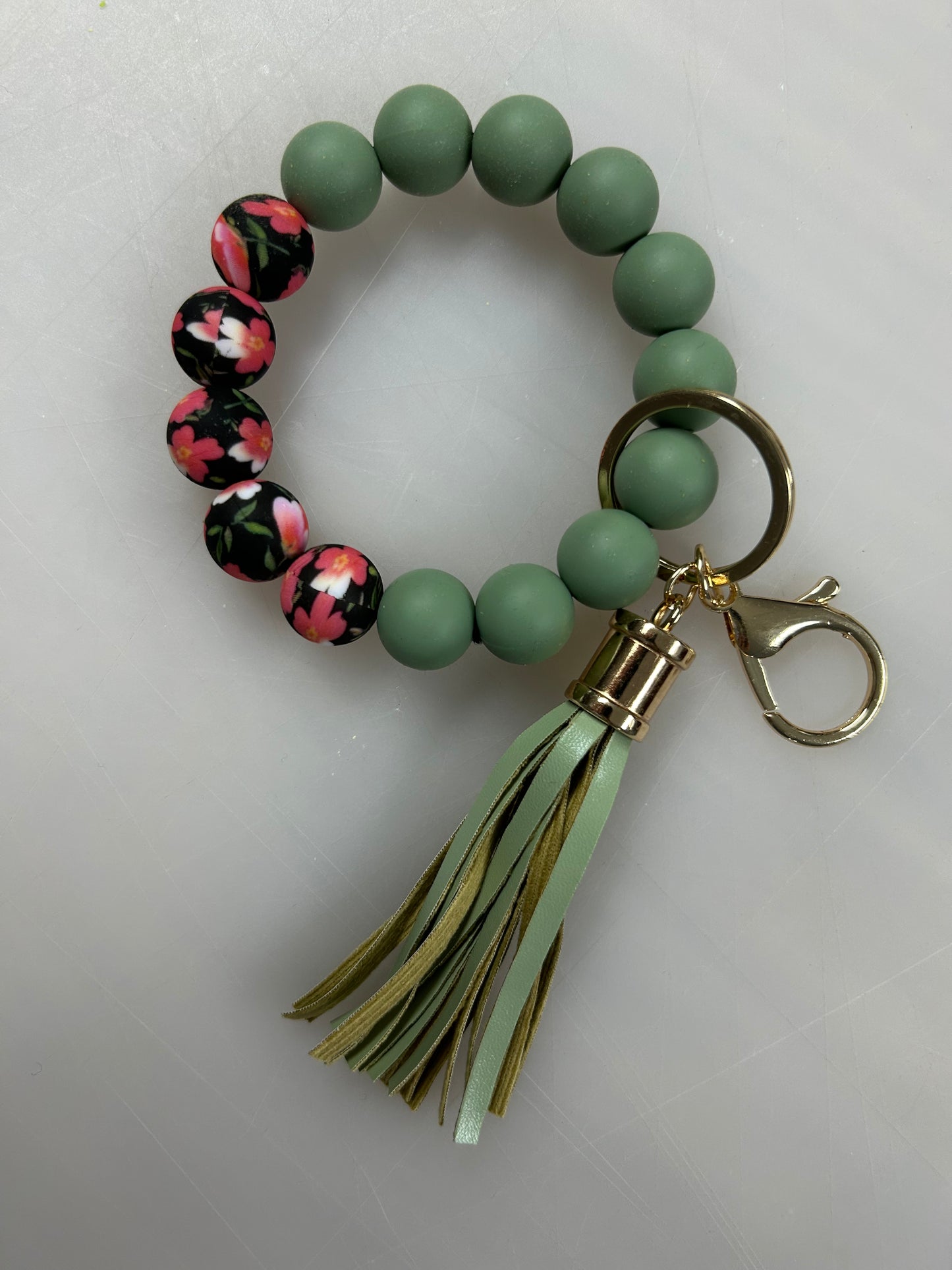 Floral Beaded Keychain Wristlet