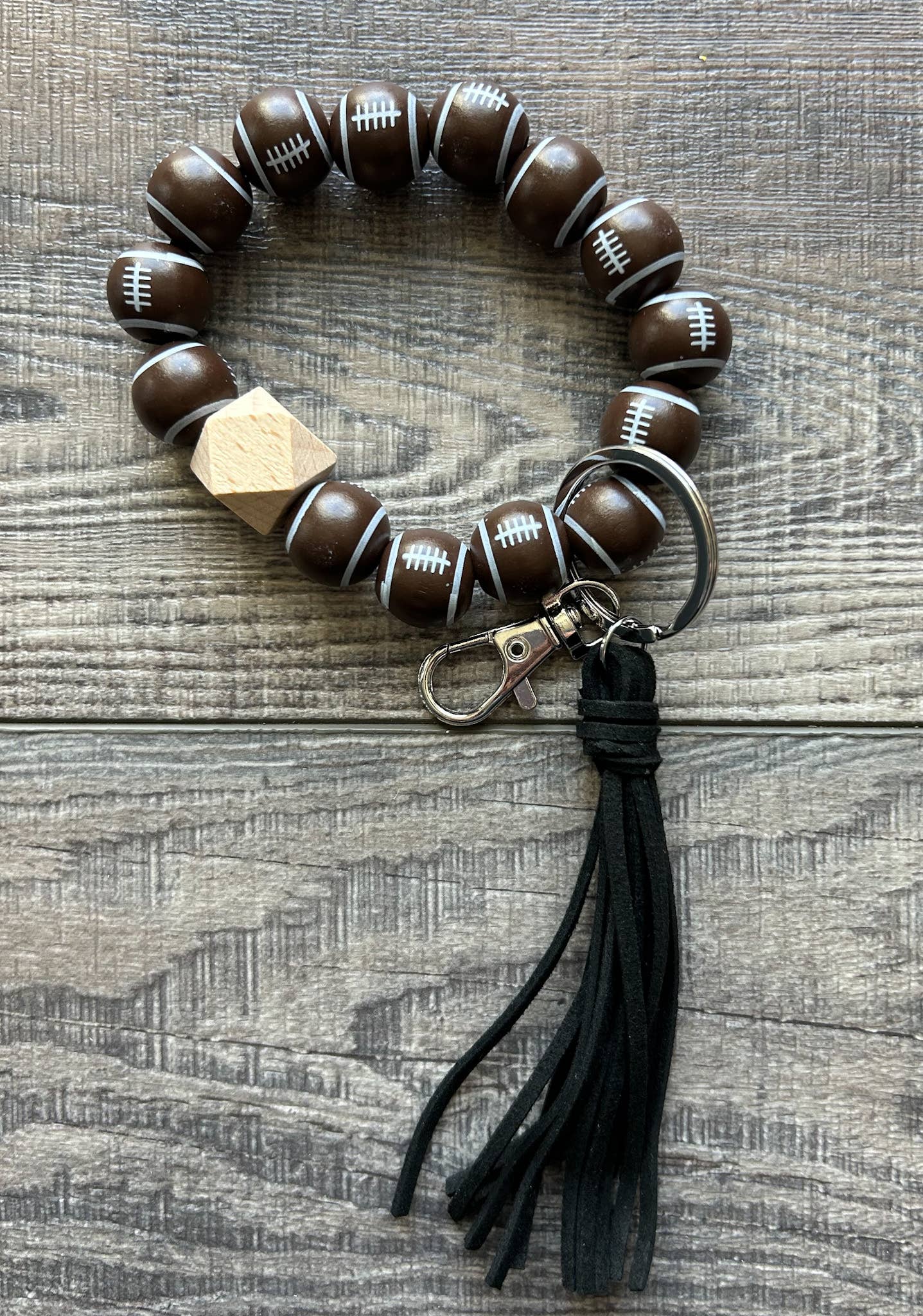 Sports Keychain with Wooden Beads : Football