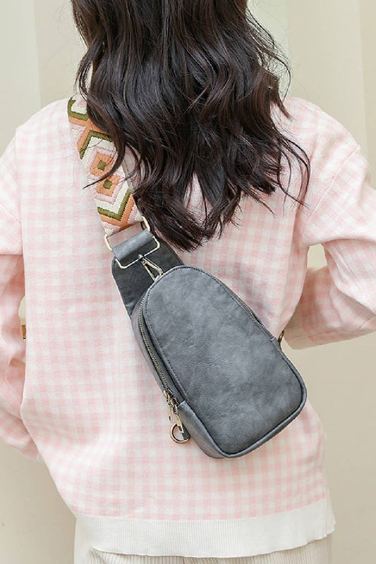 Leather Sling Cross Body Bag, Gray