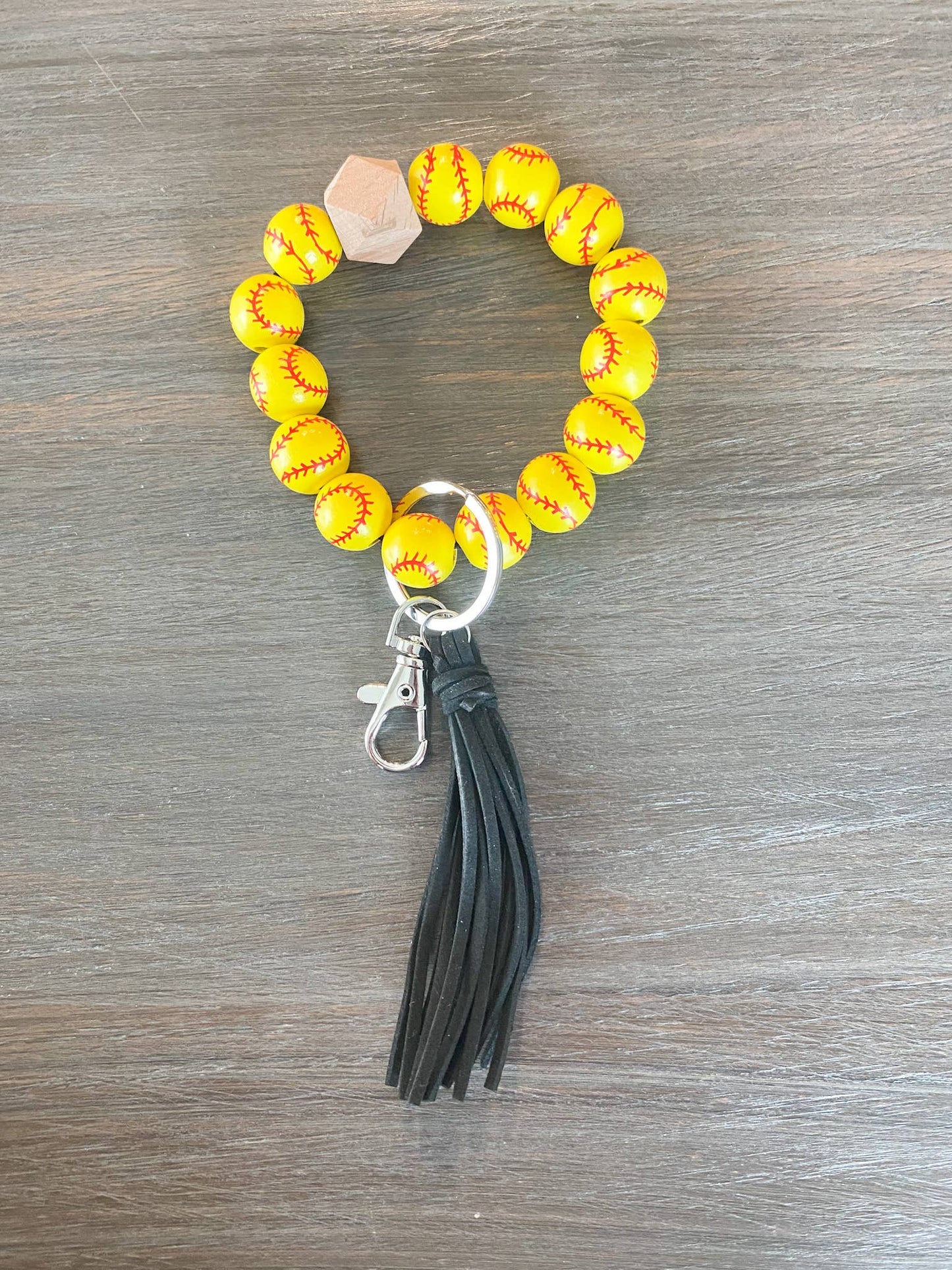 Sports Keychain with Wooden Beads : Baseball