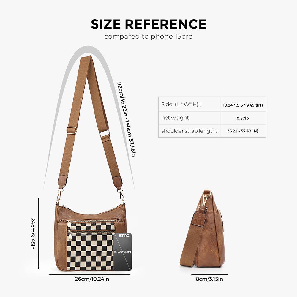 Checkered Single Shoulder Crossbody Bag: Black