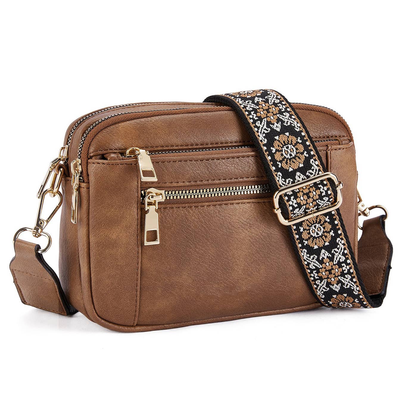 Embroidered Grid Color Blocked Retro Shoulder Bag: Brown / Medium