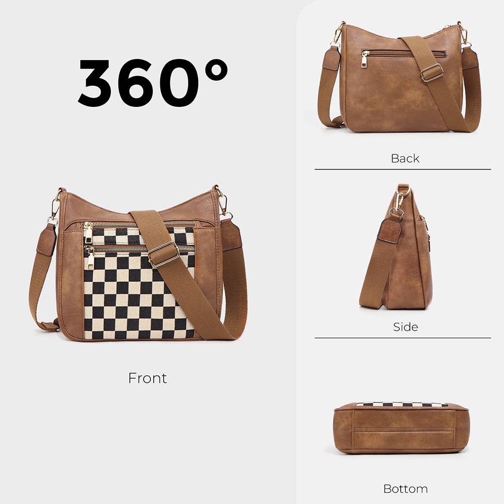 Checkered Single Shoulder Crossbody Bag: Black