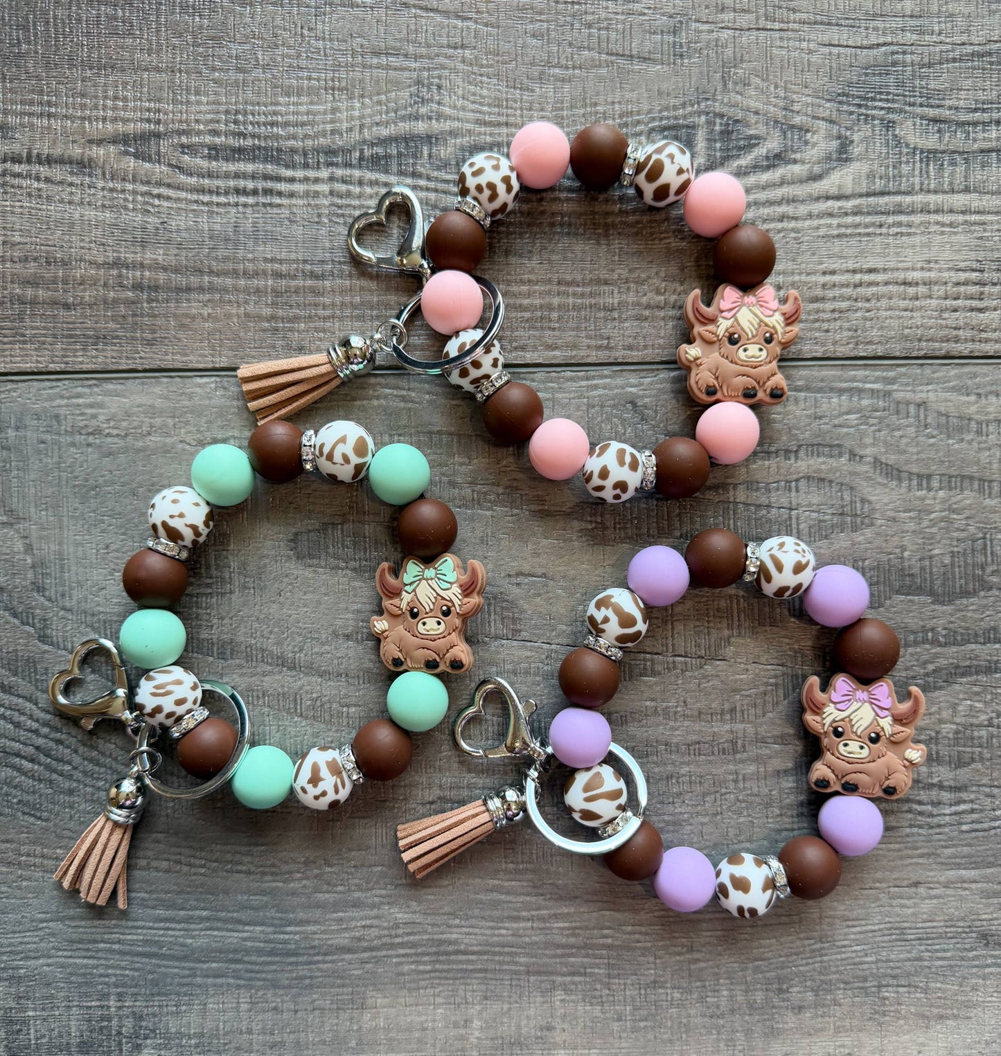 Cute Shaggy Cow Western Wristlet Keychain