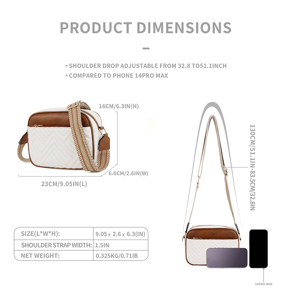 Embroidered Grid Color Blocked Retro Shoulder Bag: Brown / Medium