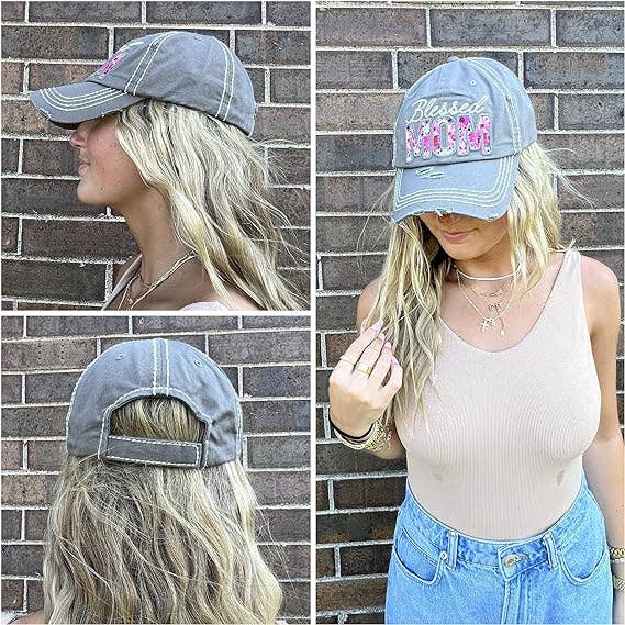 Vintage Distressed Patch Hat- Blessed Mom