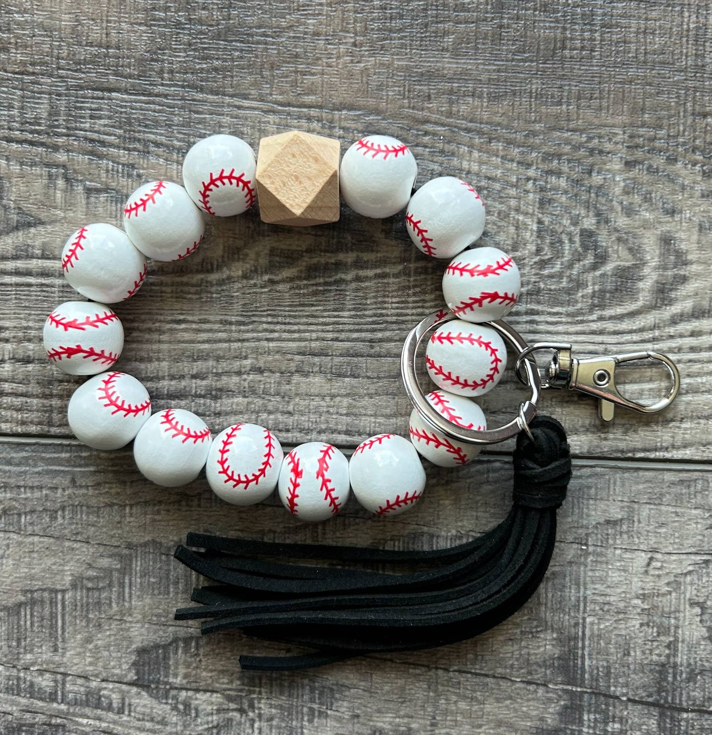 Sports Keychain with Wooden Beads : Baseball