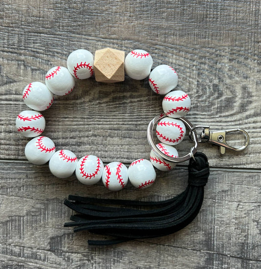 Sports Keychain with Wooden Beads : Baseball