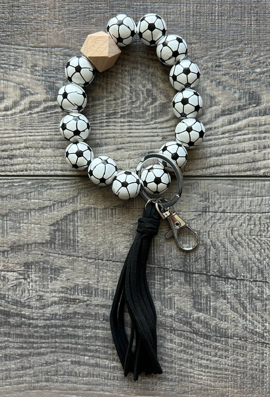Sports Keychain with Wooden Beads : Soccer