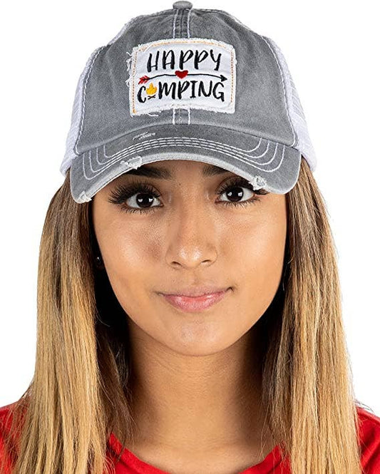 Patch Mesh Baseball Hat- Happy Camping