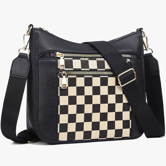 Checkered Single Shoulder Crossbody Bag: Black