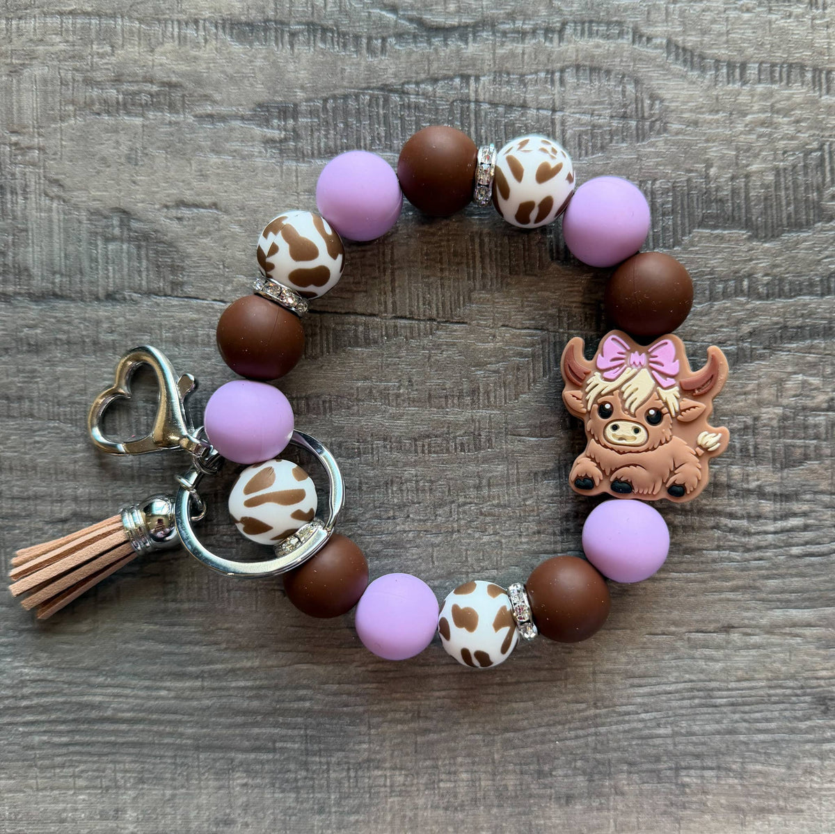 Cute Shaggy Cow Western Wristlet Keychain