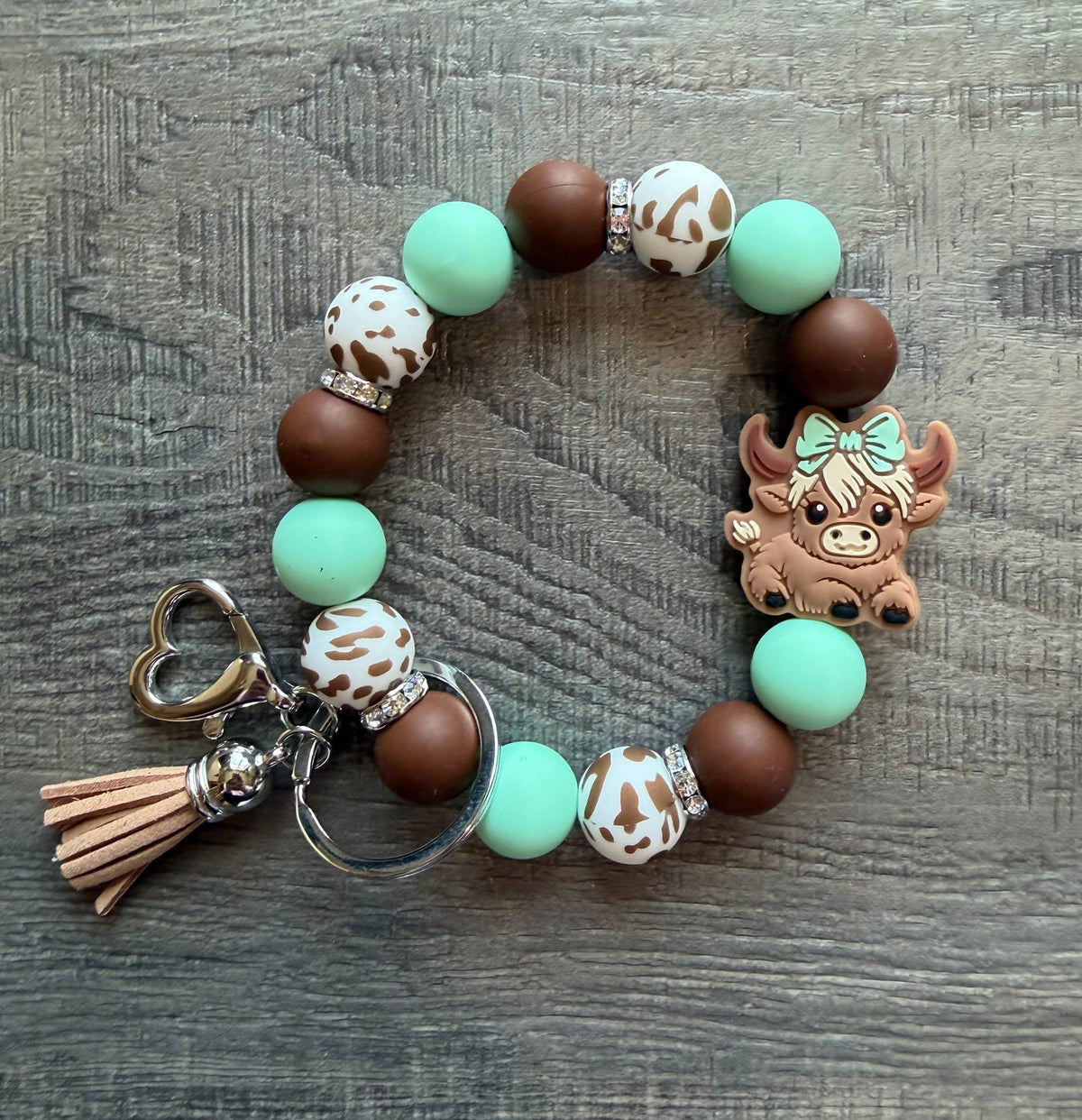 Cute Shaggy Cow Western Wristlet Keychain