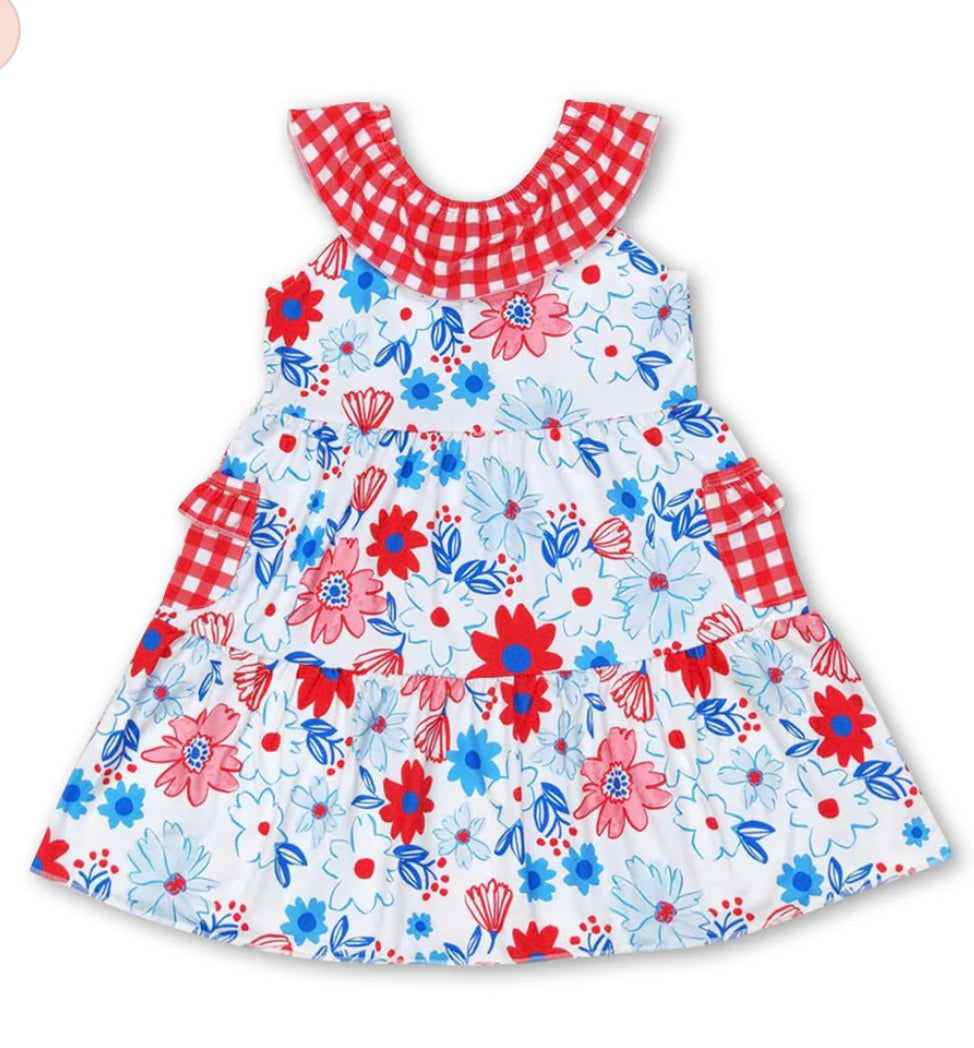Red, White, & Blue Floral Dress