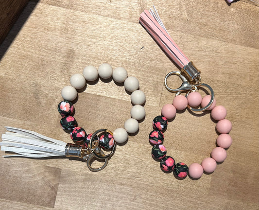 Floral Beaded Keychain Wristlet