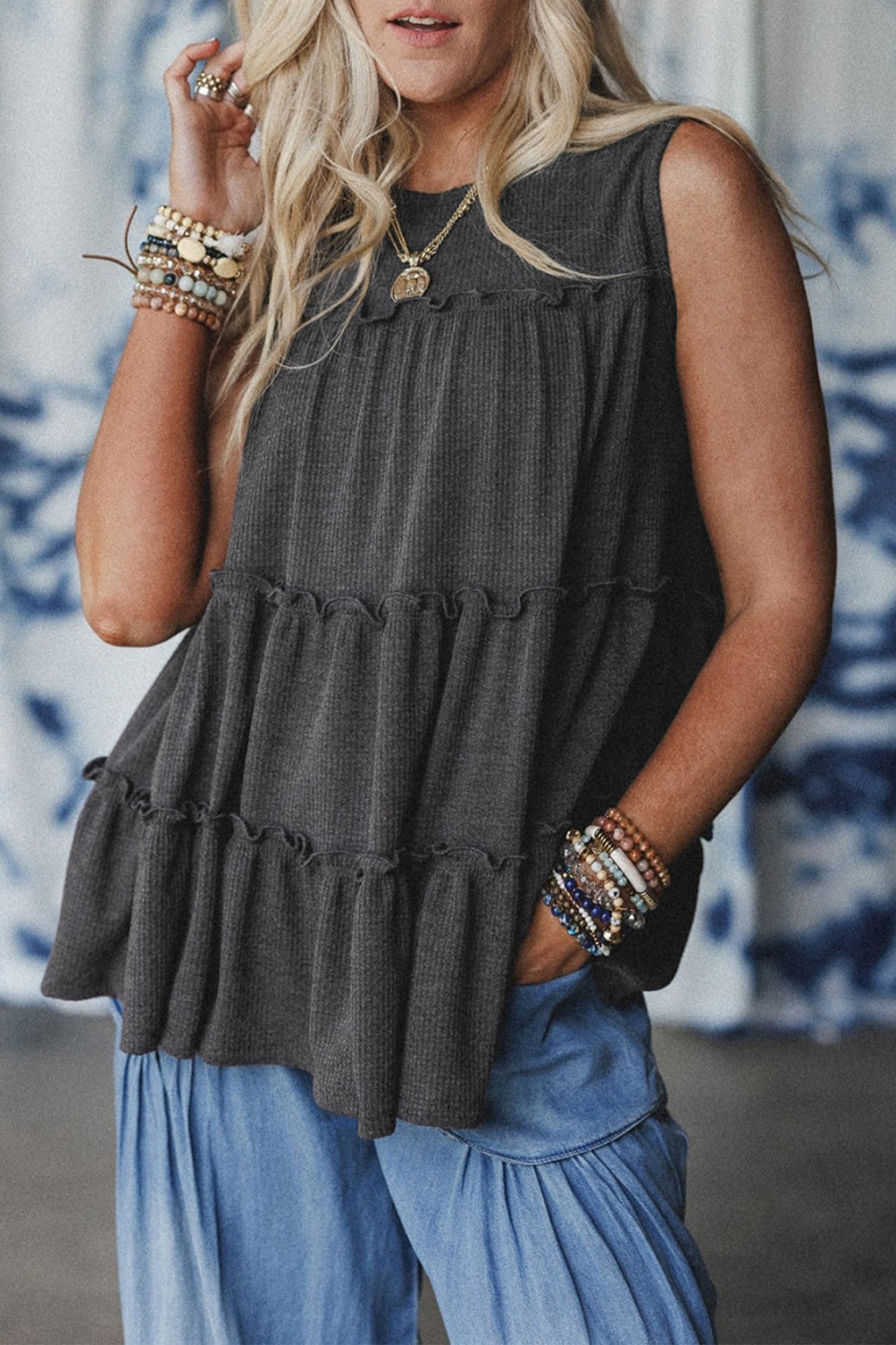 Gray Frilled Tank Top January.