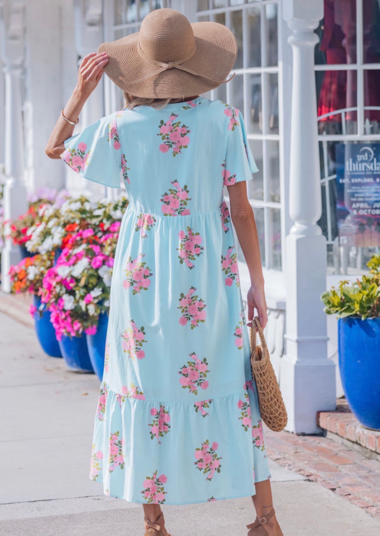Light Blue/Pink Floral Maxi Dress