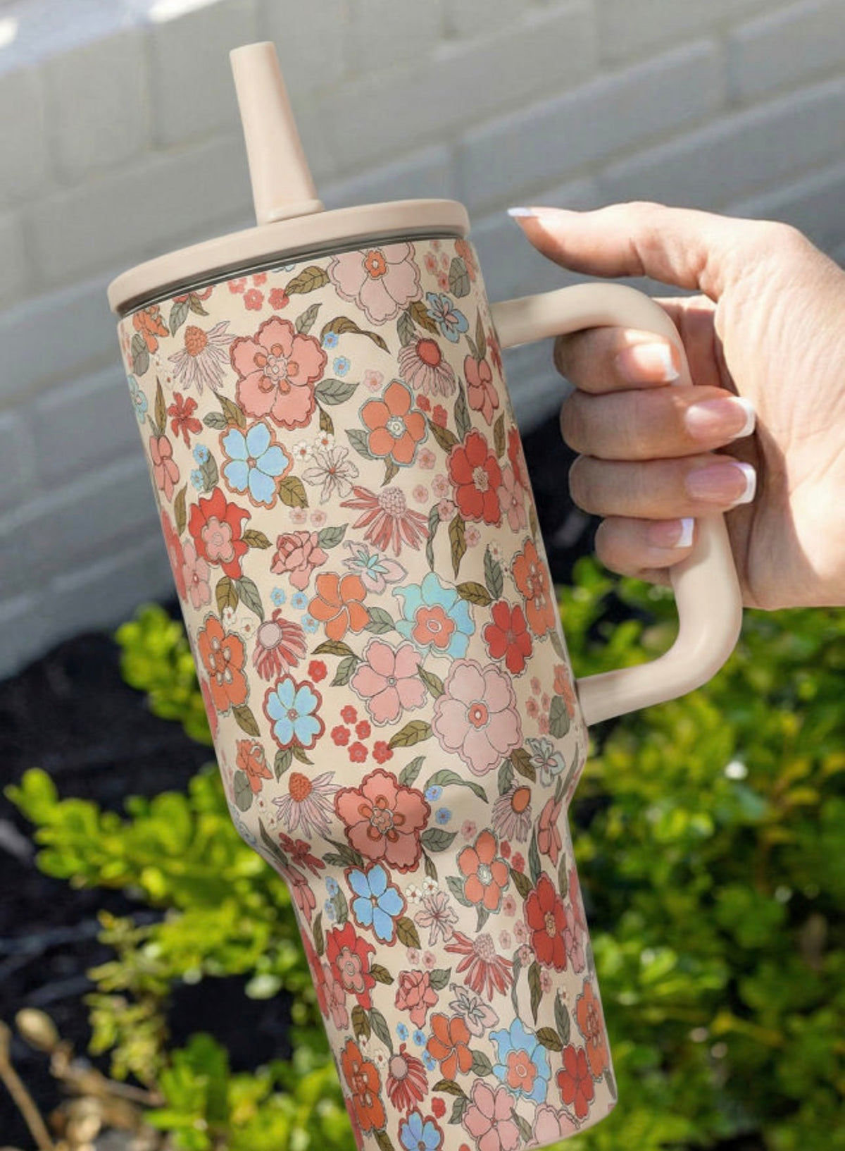 Orange/Pink Floral Tumbler 40 oz
