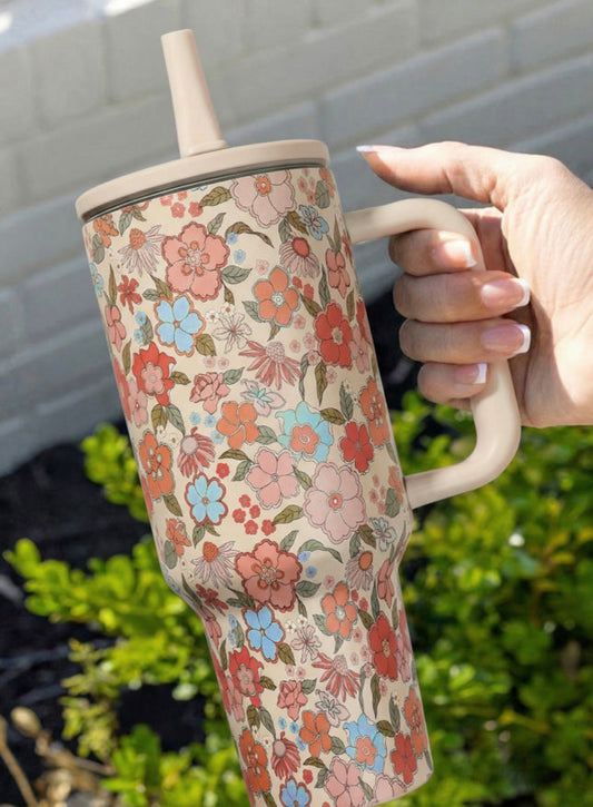 Orange/Pink Floral Tumbler 40 oz