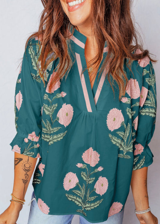 Green & Pink Flower Top