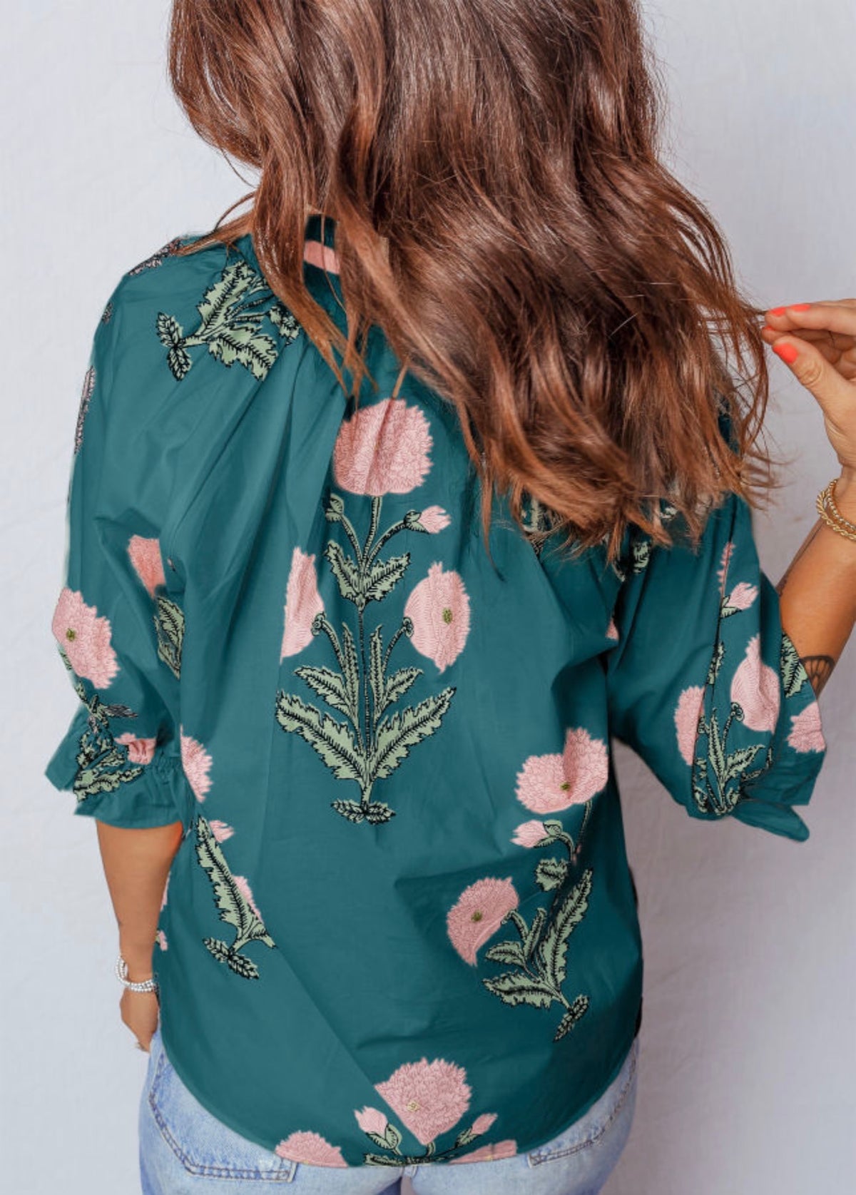 Green & Pink Flower Top