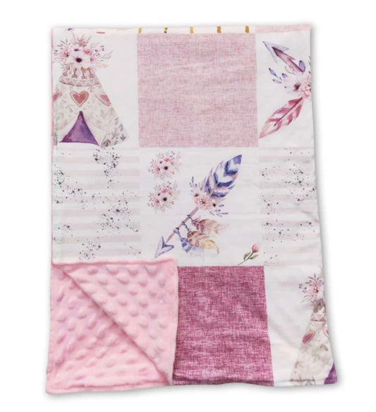 Pink Feather & Arrows Minky Blanket