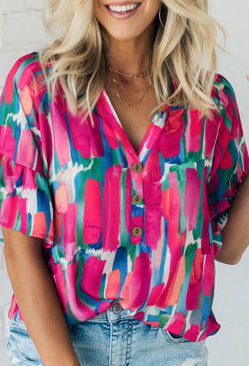 Rose Abstract Button Up