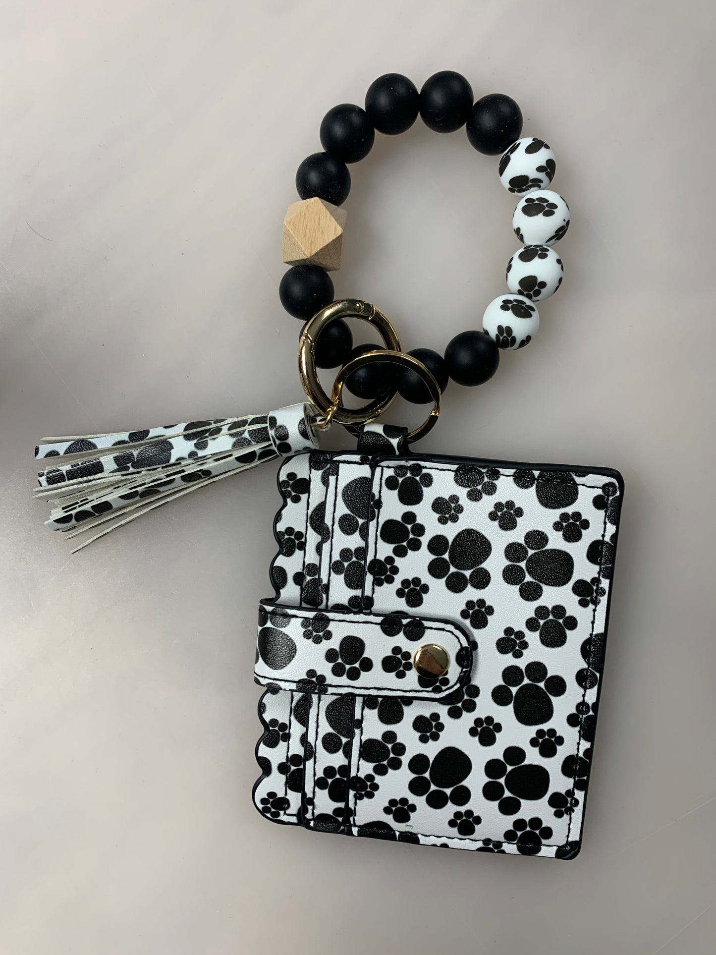 Silicone Bead Bangle Keychain Card Holder Bracelet, Paw Prints