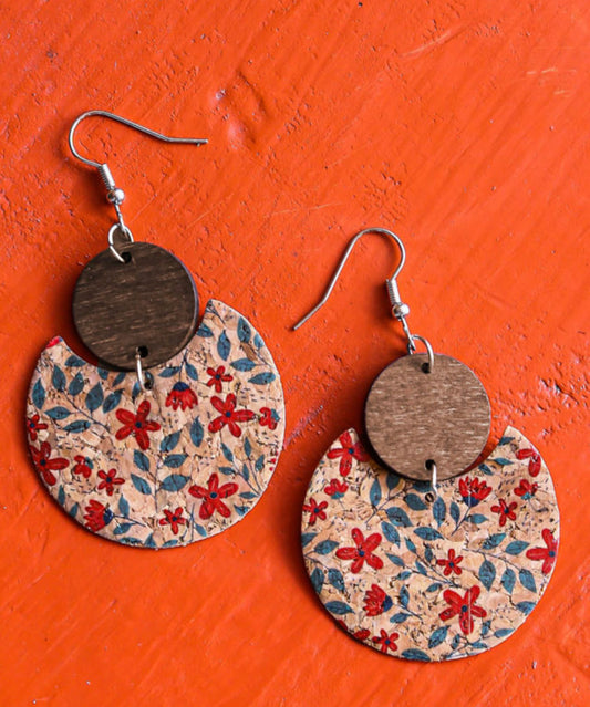 Floral Print Geometric Earrings