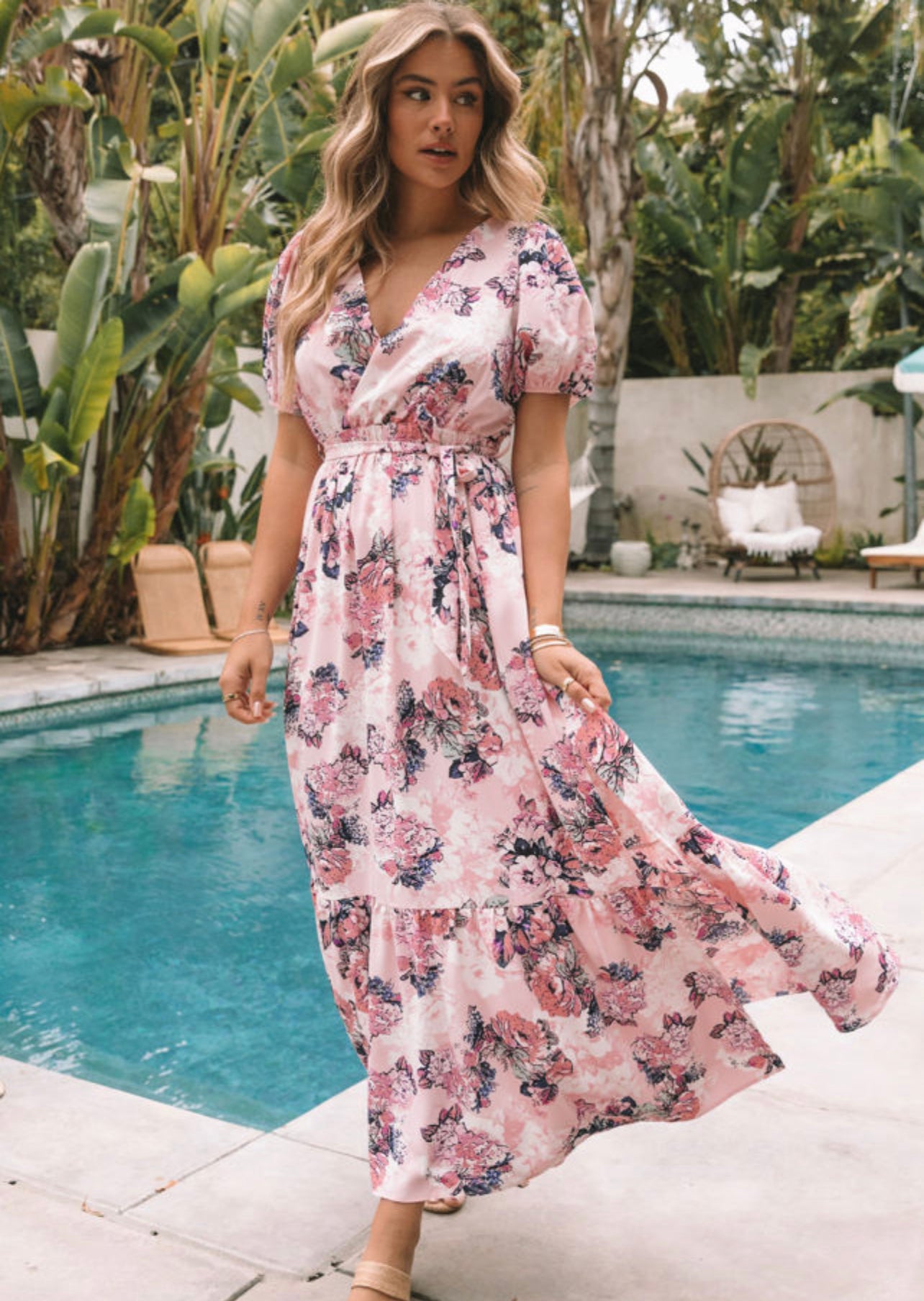 Floral Puffed Sleeves Maxi Dress