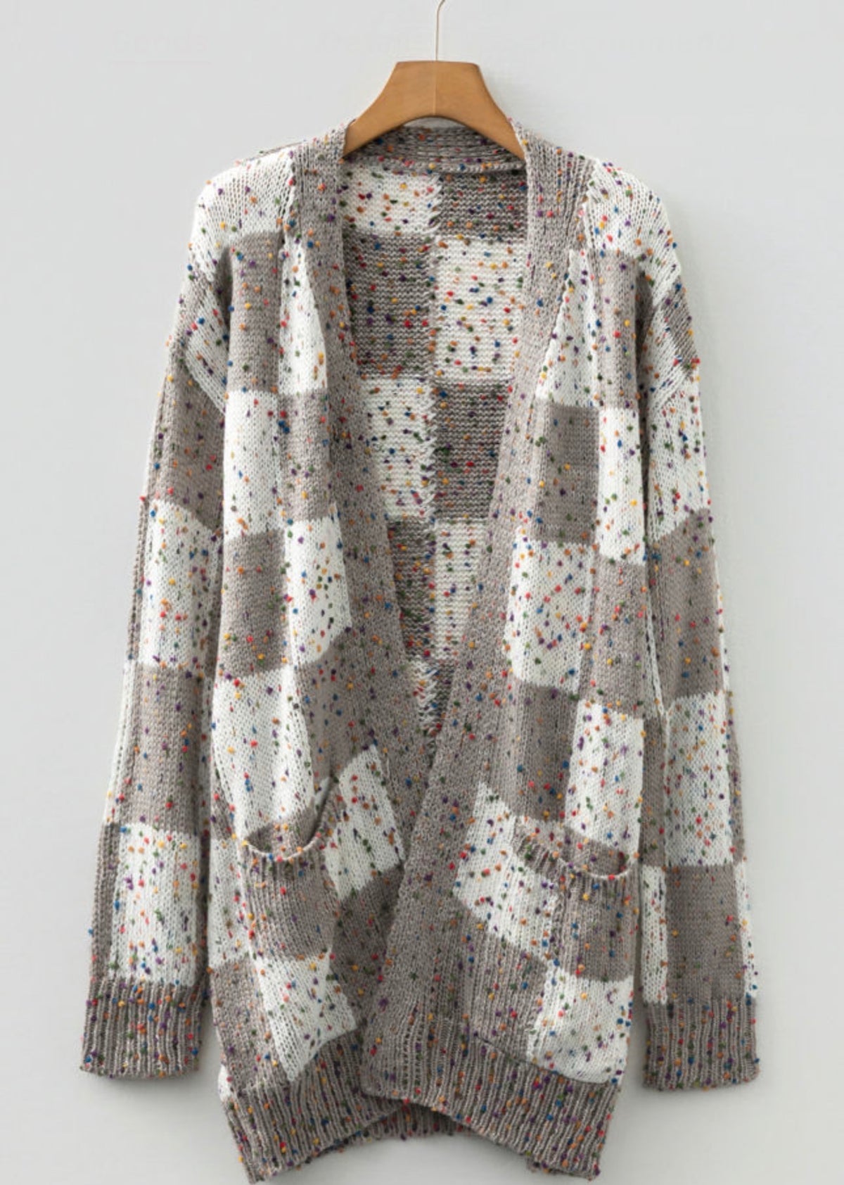 Brown Confetti Checkered Cardigan