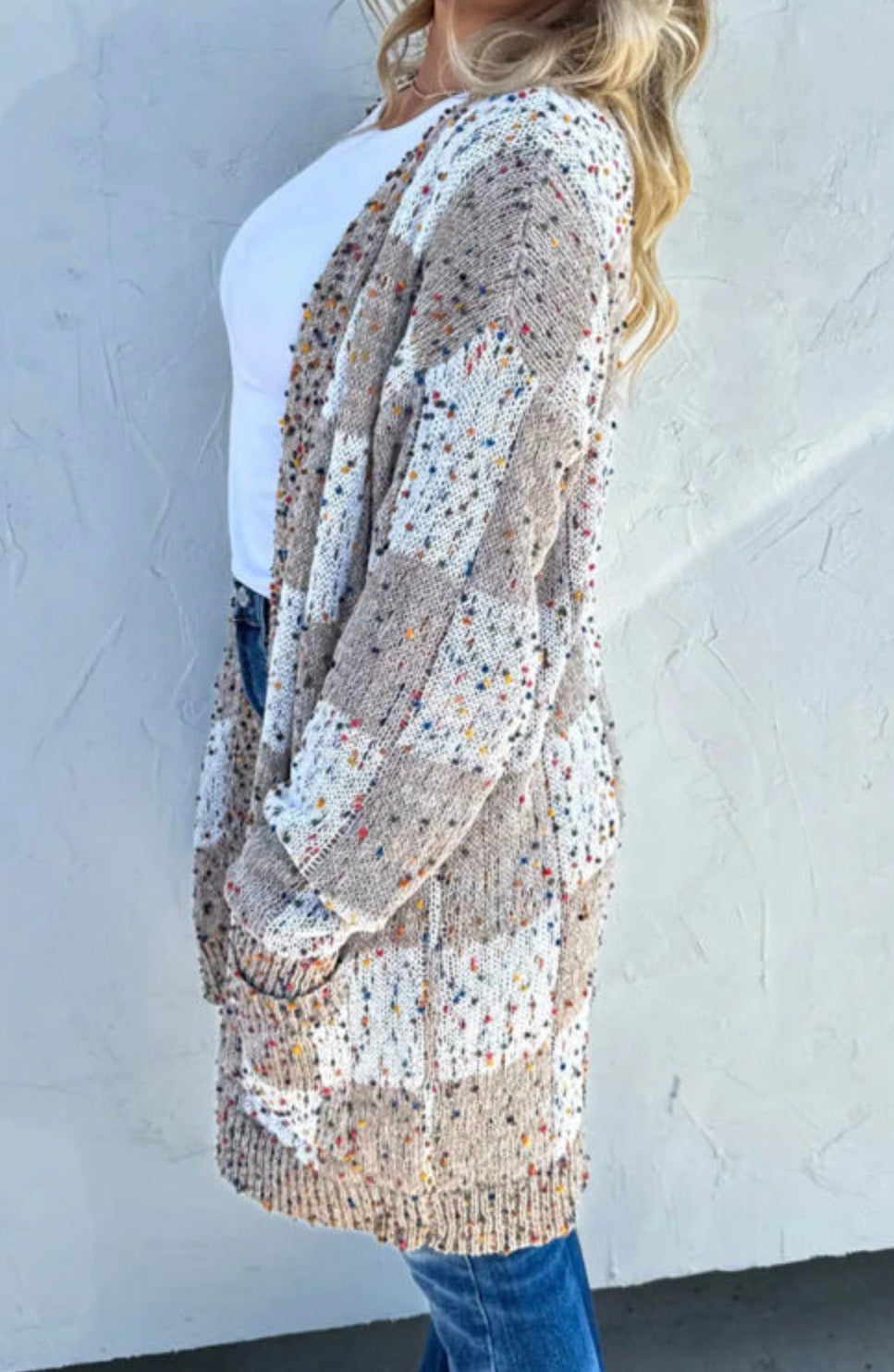 Brown Confetti Checkered Cardigan