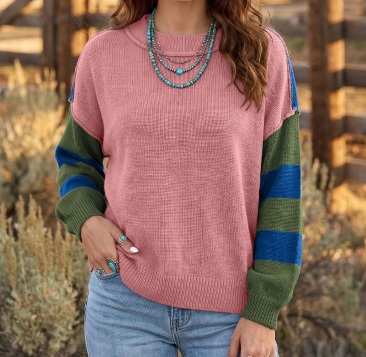 Pink Colorblock Sweater