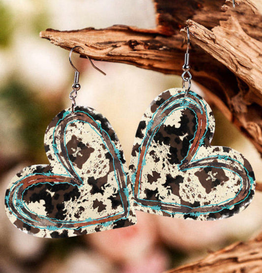 Animal Print Heart Shaped Earrings
