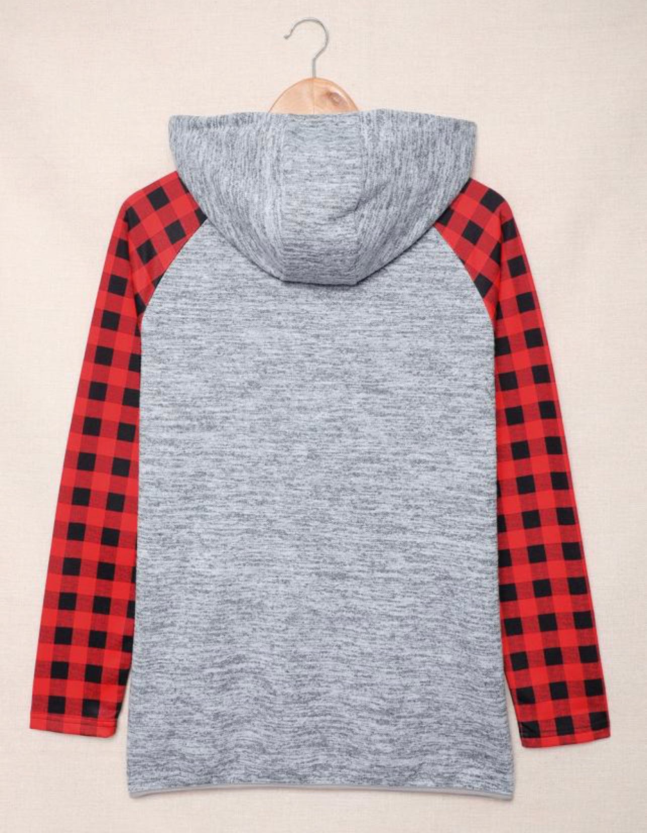 Red Plaid Buttoned Hoodie