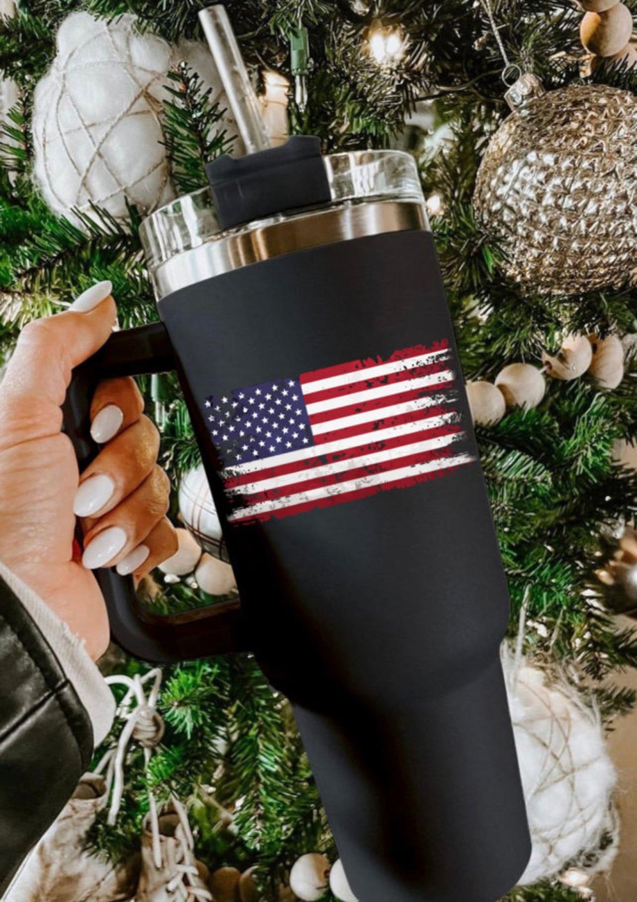 Print 40oz Stainless Steel Cup with Handle- Flag