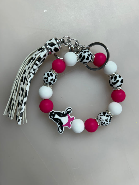 Cow Beaded Keychain Wristlet